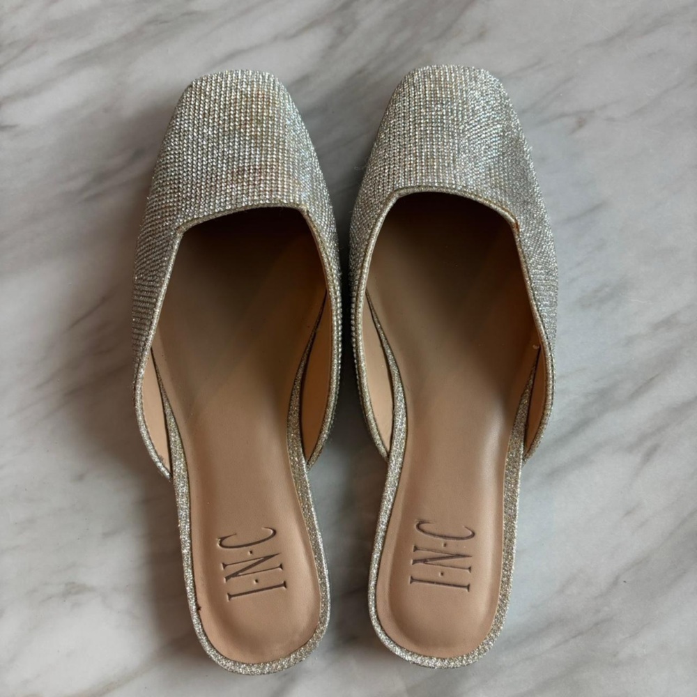 Silver Rhinestone Mules / Slides / Flats size 7.5 INC International Concepts